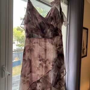 Le Chateau Asymmetrical Dress in Purple and Cream